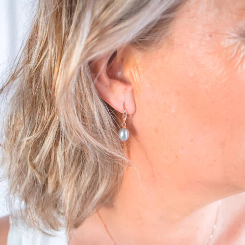 Silver Pearl Drop Rose Gold Earrings