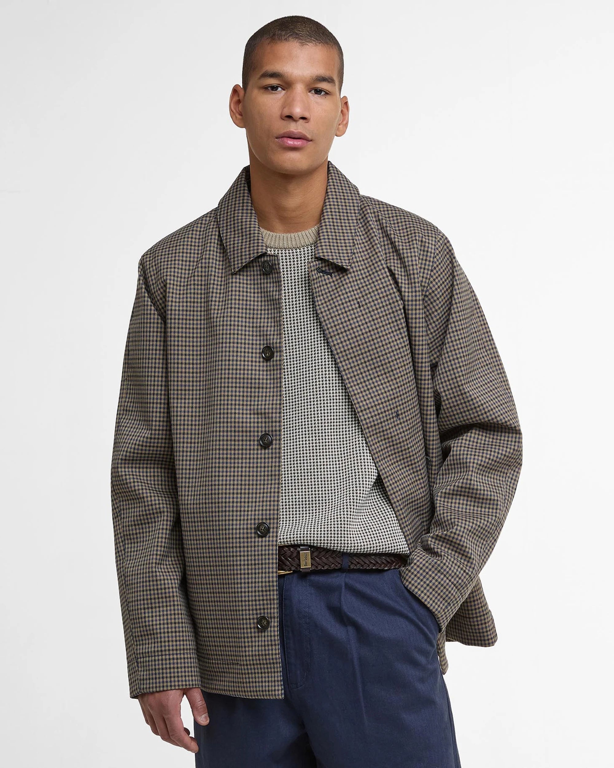 Barbour Check Short Lorden Showerproof Jacket Stone/Navy Check