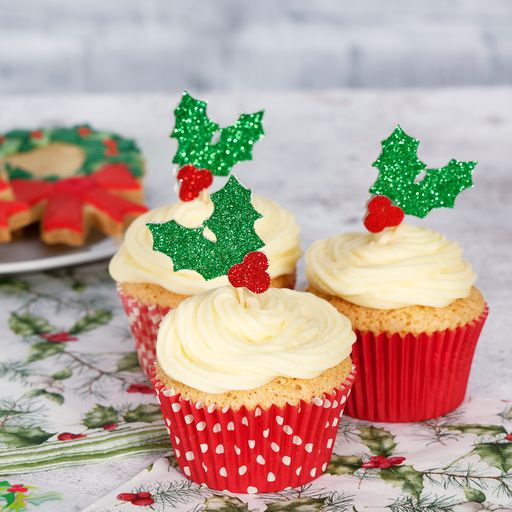 Glitter Holly Toppers 12 pack
