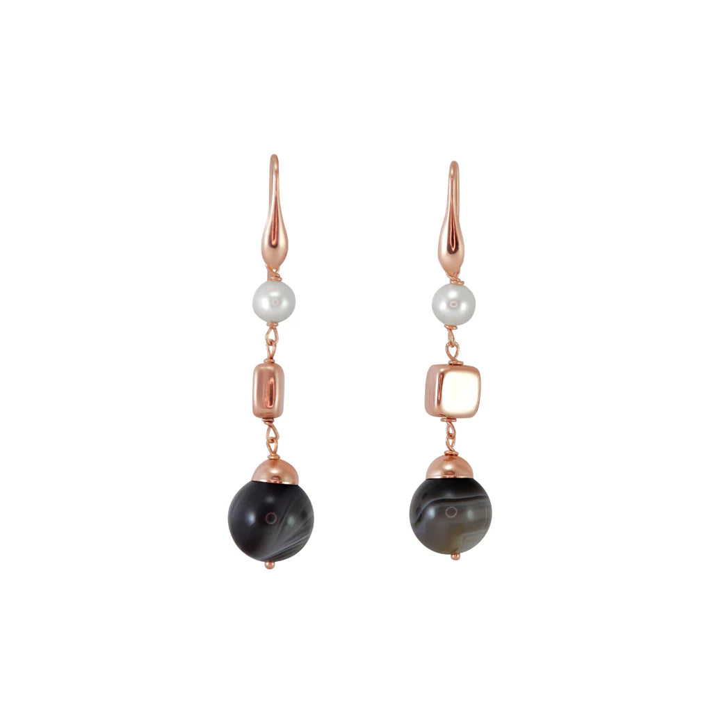 White Pearl & Botswana Agate Earrings