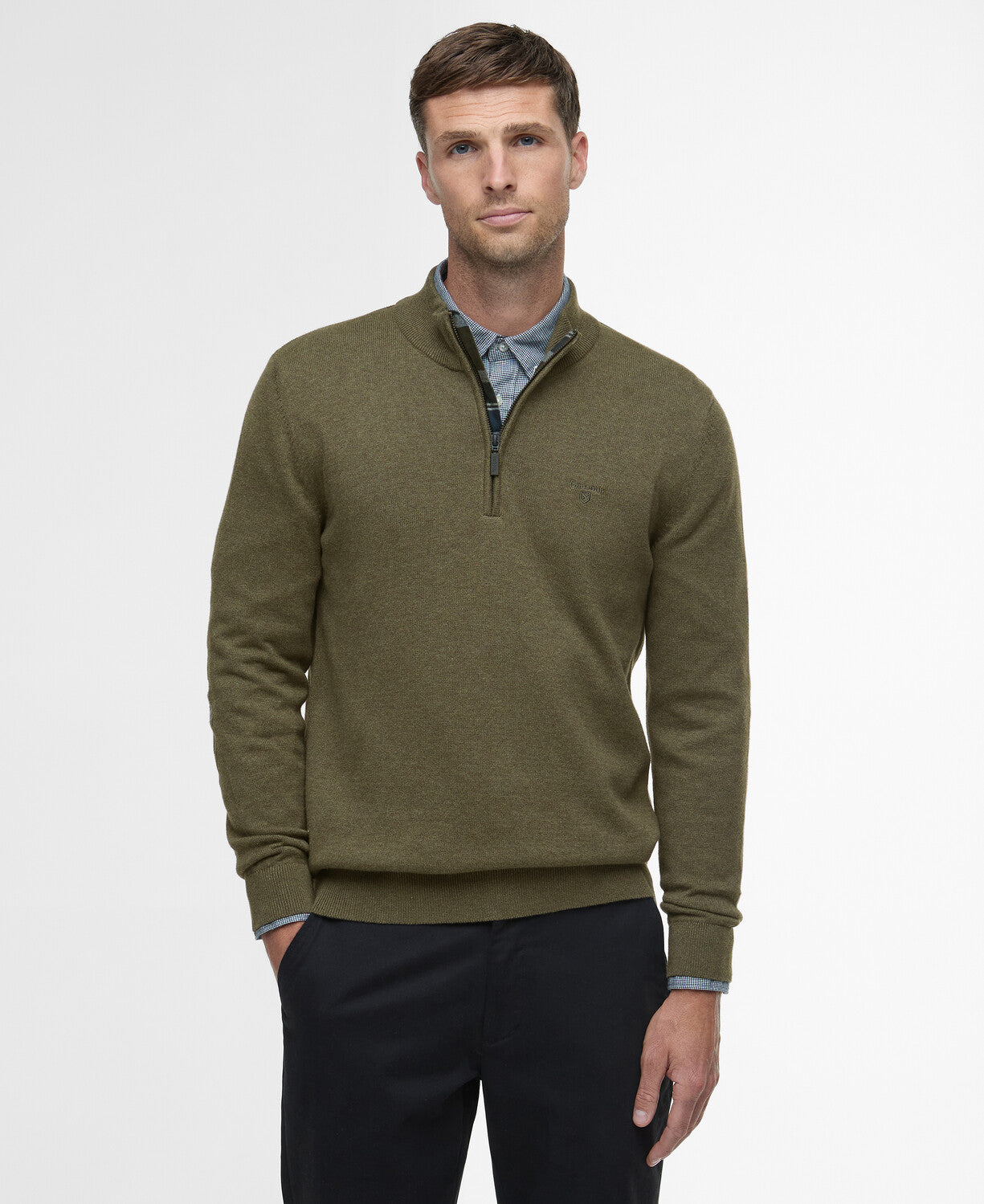 Barbour Avoch Half Zip Knitted Jumper-Olive Marl
