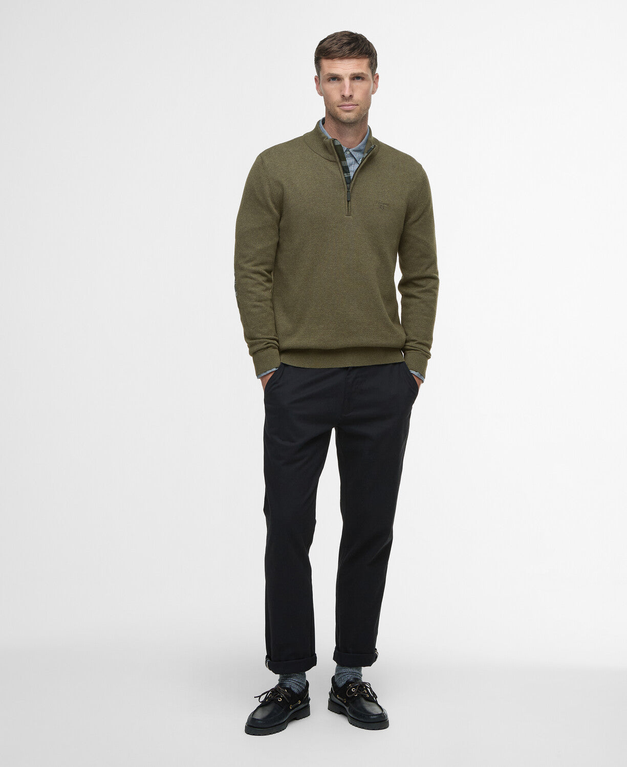 Barbour Avoch Half Zip Knitted Jumper-Olive Marl