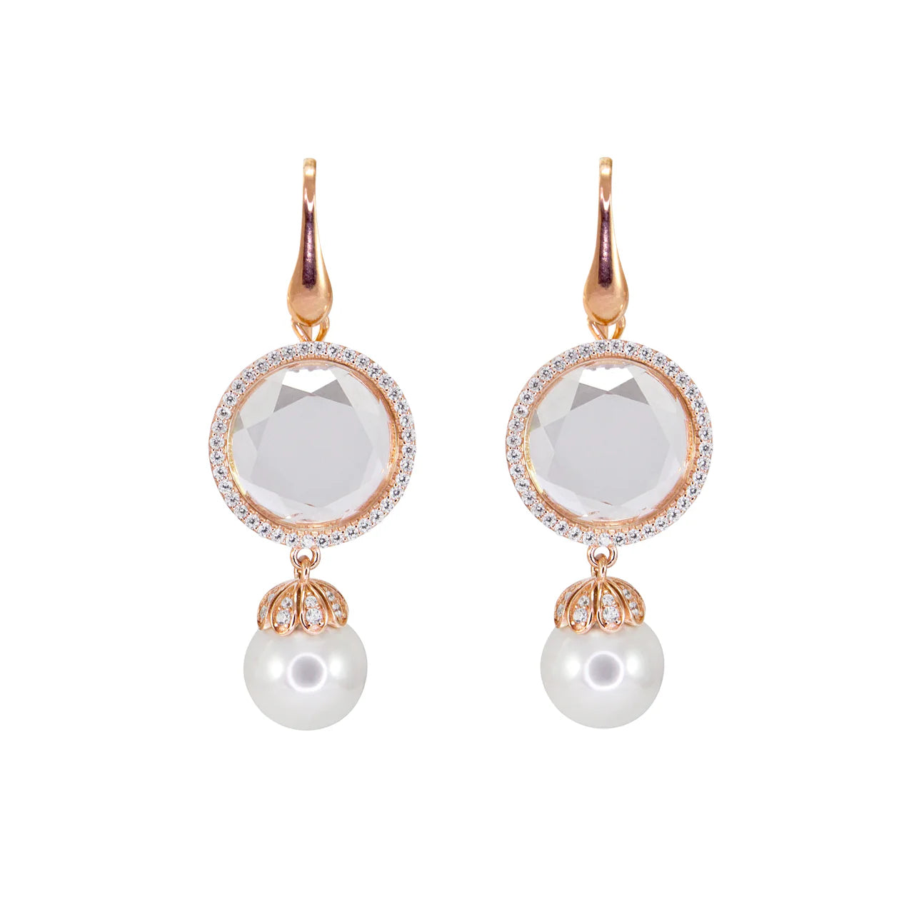 Clear Quartz & Pearl Drop Earrings On Hook