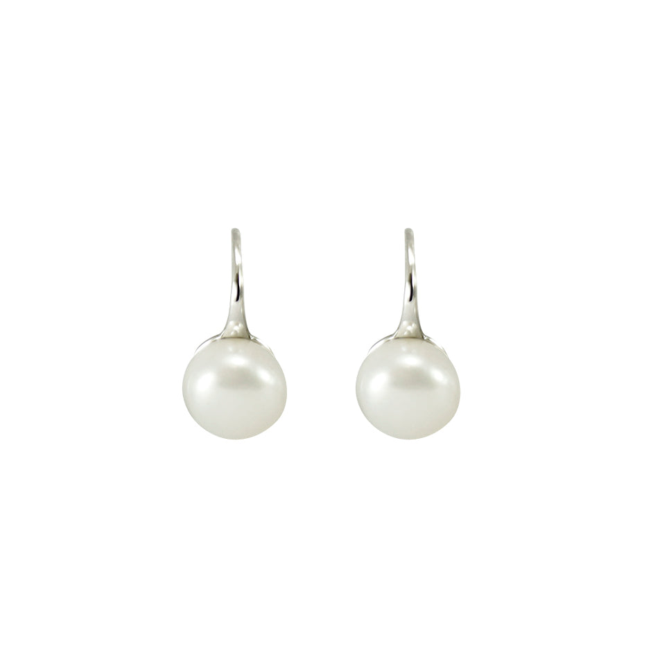 White Pearl Silver Hook Earrings