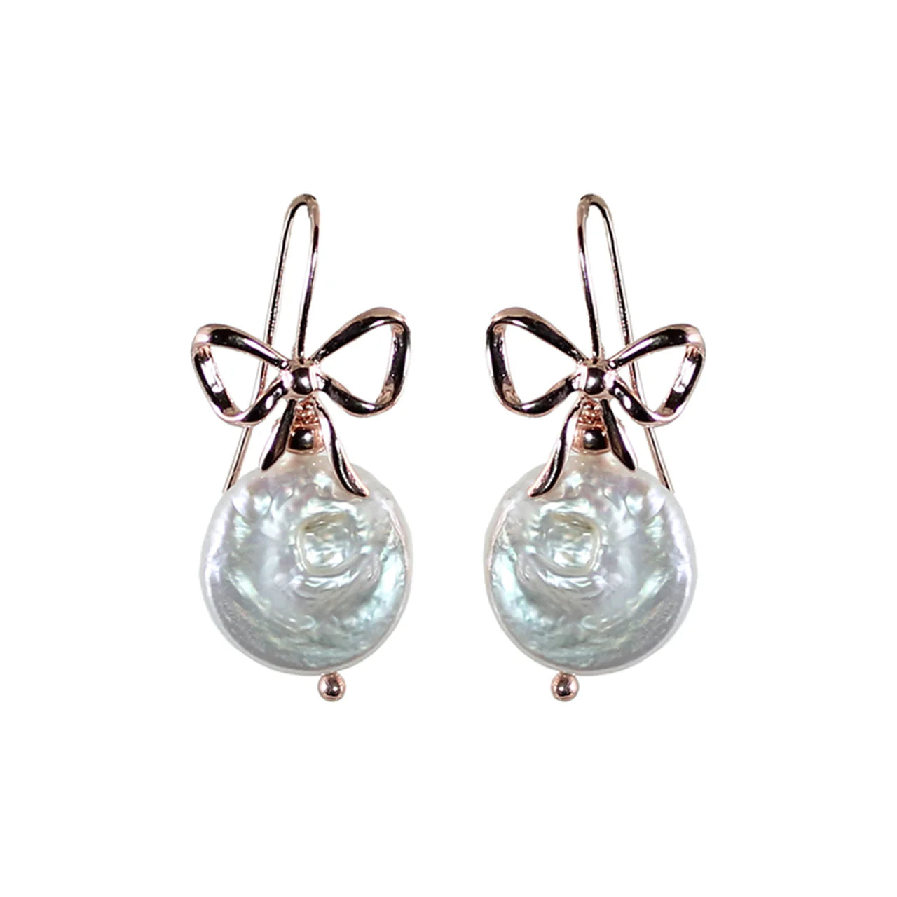 Coin Pearl With Bow Earrings