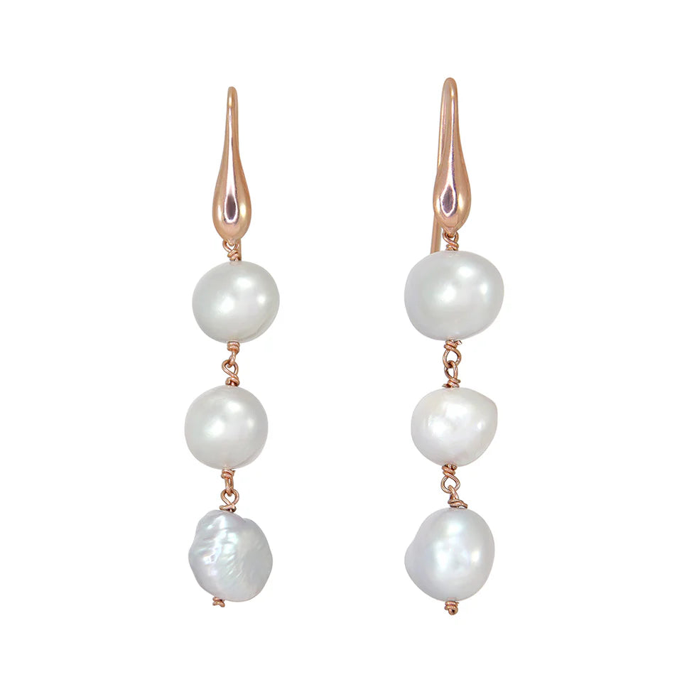 Triple Pearl Silver Earring