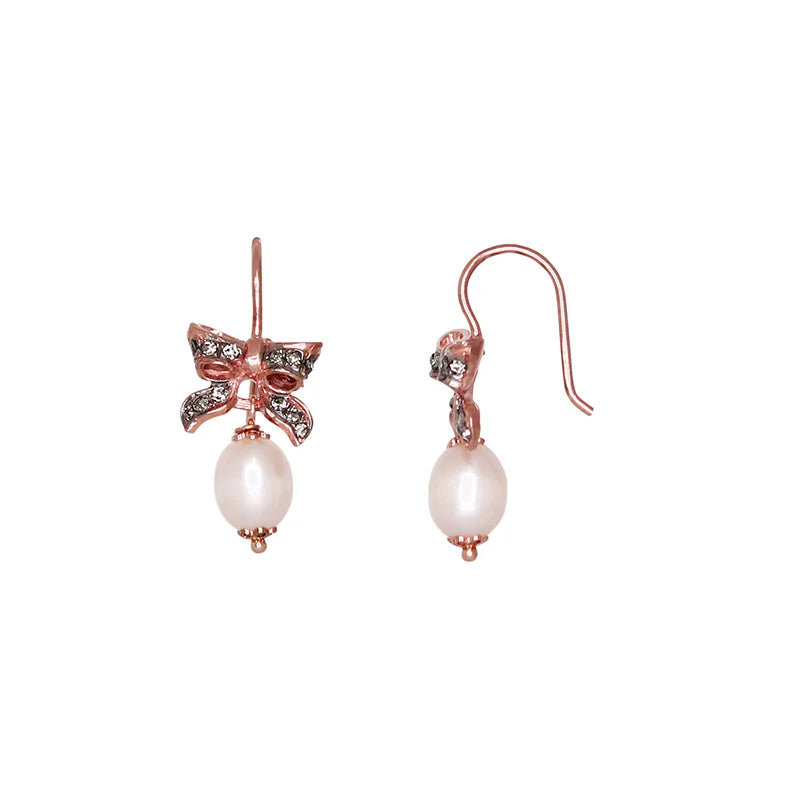 Pearl Drop Crystal Bow Earrings