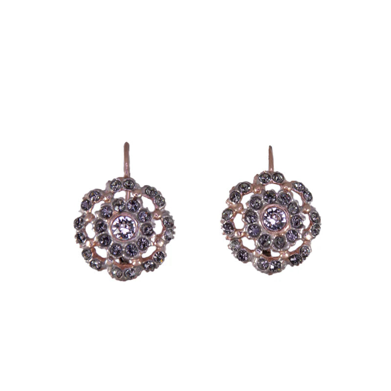 Filigree Fume Crystal Flower Earrings