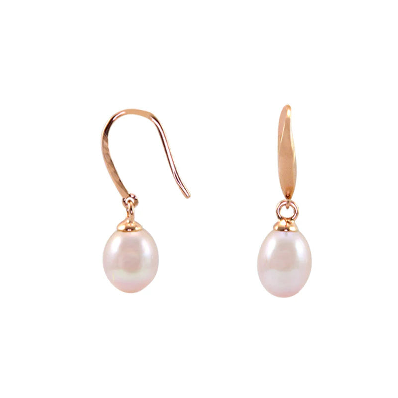 Pink Pearl Drop Rose Gold Earrings