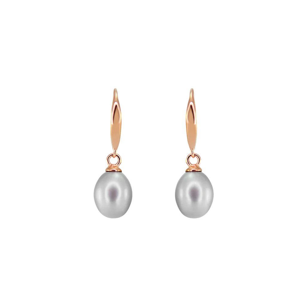 Silver Pearl Drop Rose Gold Earrings