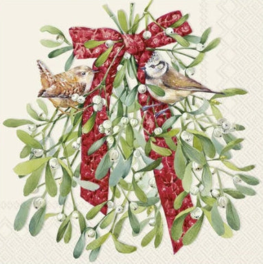 Birds In Mistletoe Red Napkins