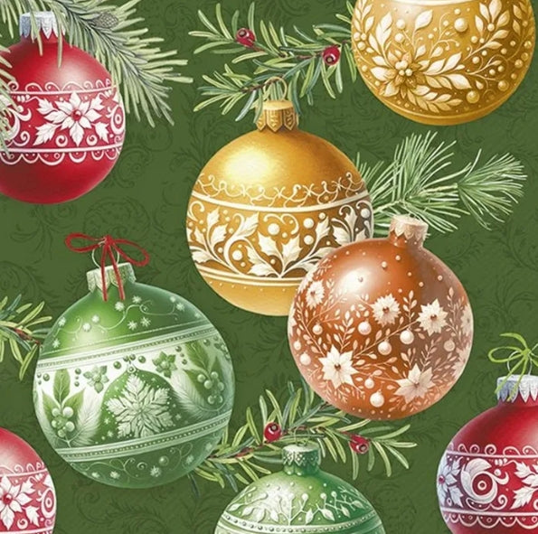 Christmas Bubbles Green Napkins