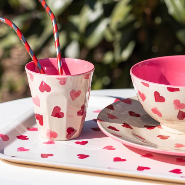 Pink Hearts Rectangle Birch Tray