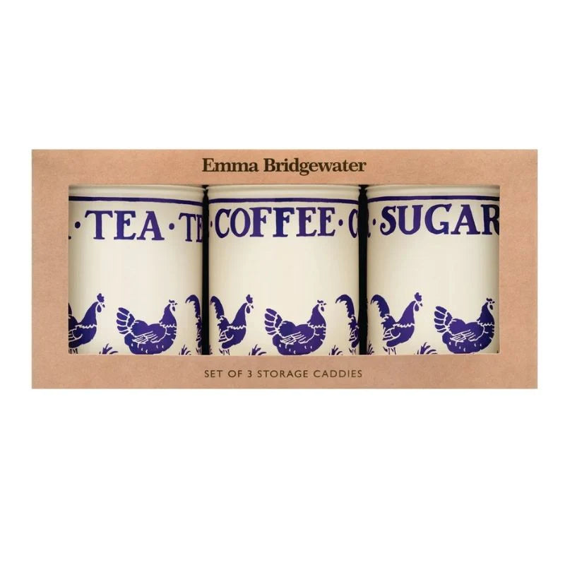 Blue Little Hen Set of 3 Round Caddies