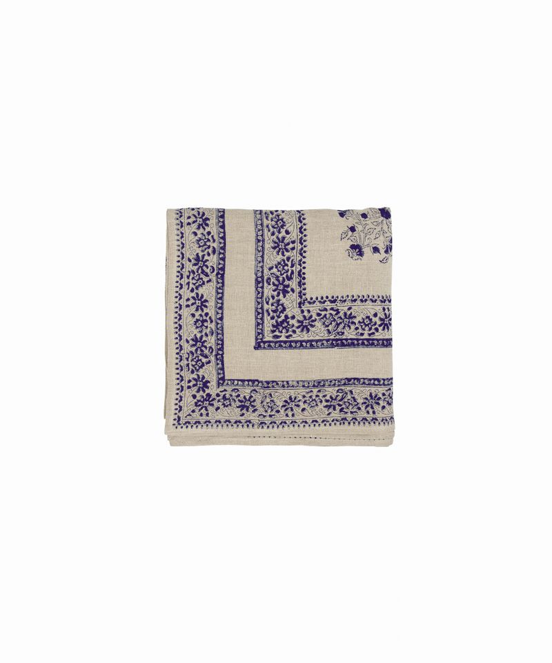 Sofia Handblocked Floral Azure Table Cloth Small