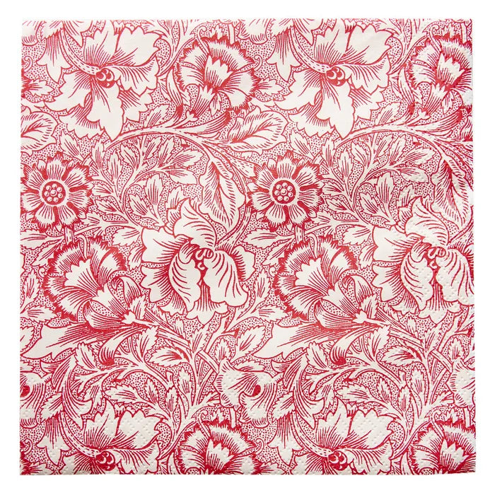 Havi Luncheon Napkin William Morris Pink & Poppy Red White
