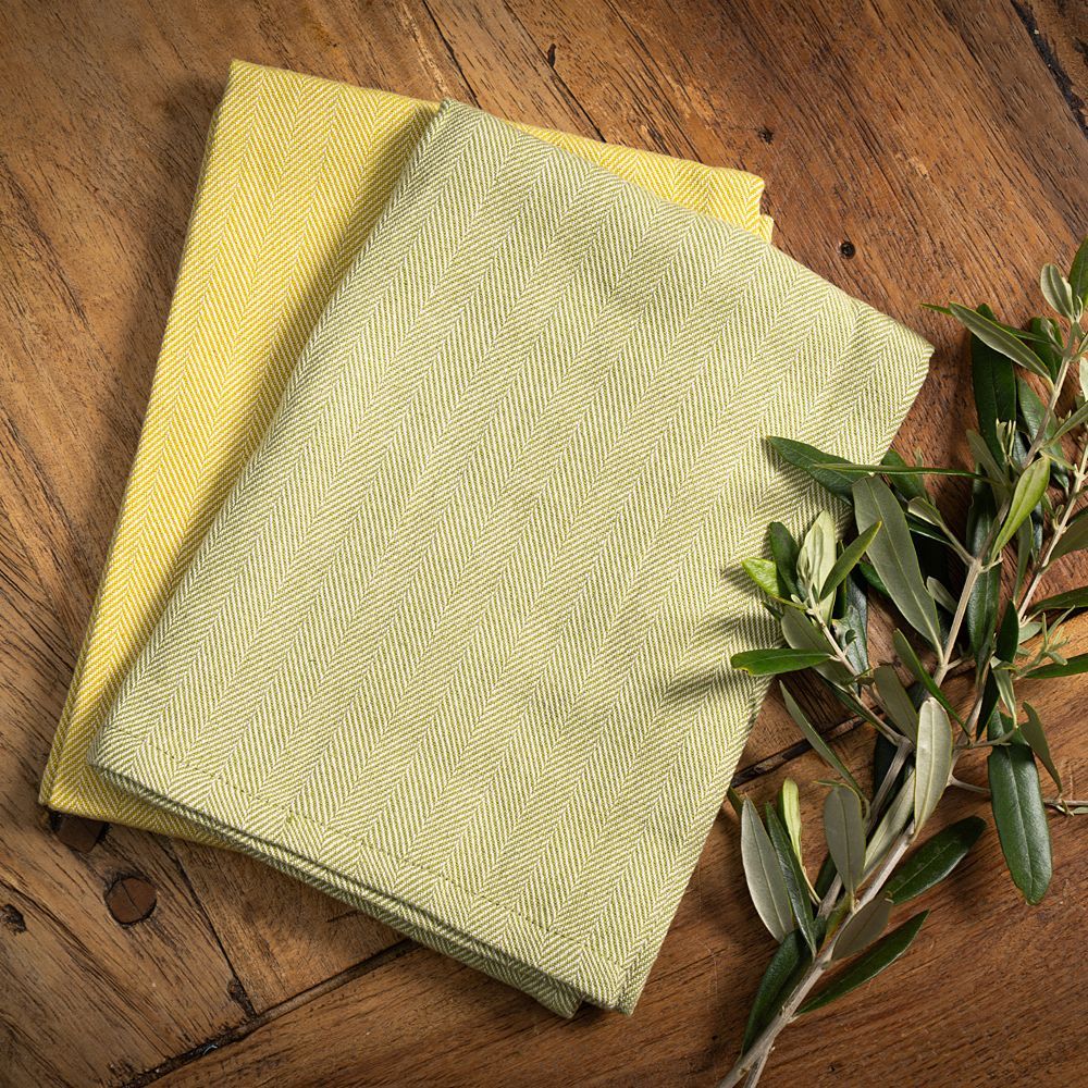 Herringbone Tea Towel Set of 2 Yellow/Green
