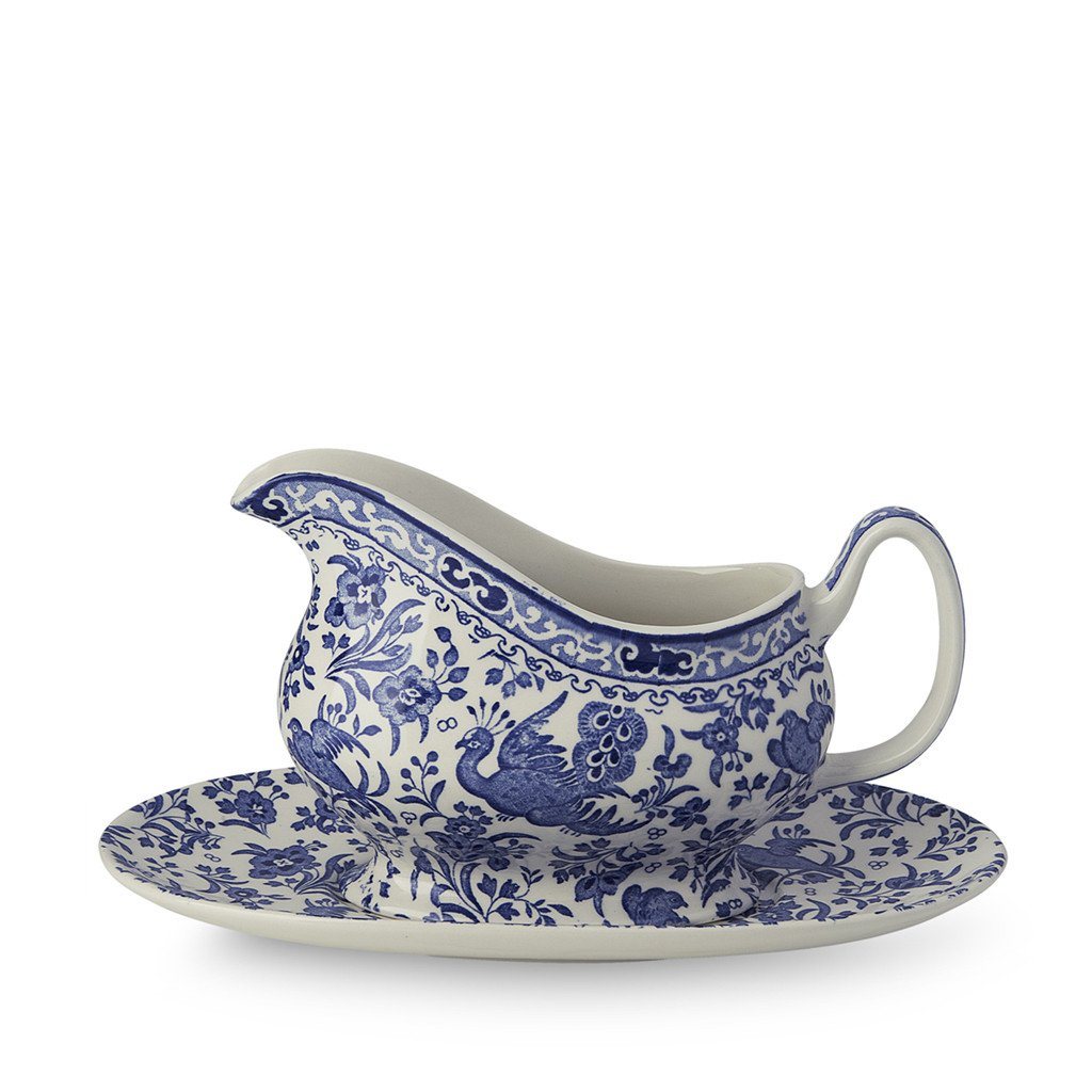Blue Regal Peacock Gravy Boat and Stand