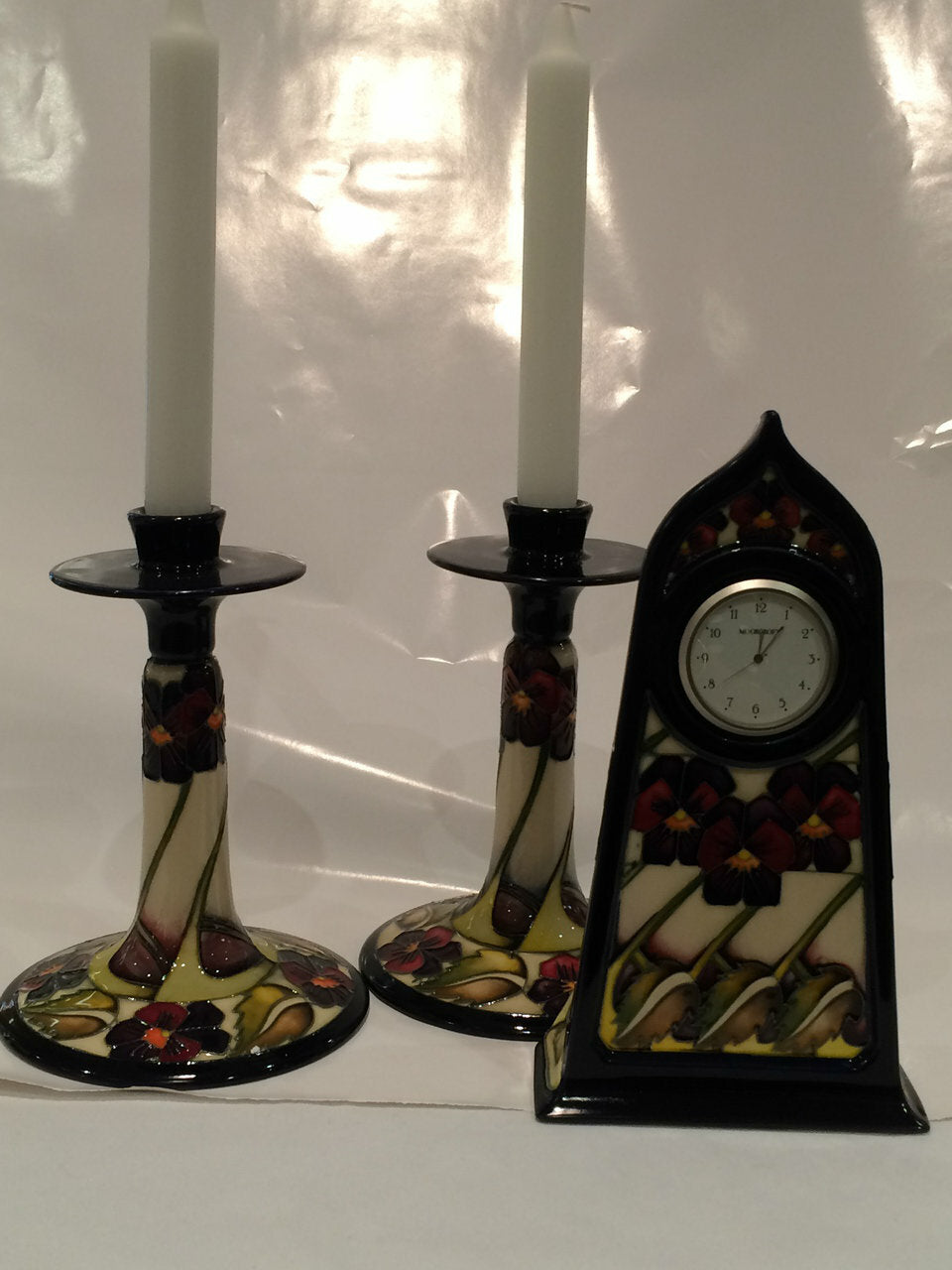 The Dames Pansy Candlesticks and Clock