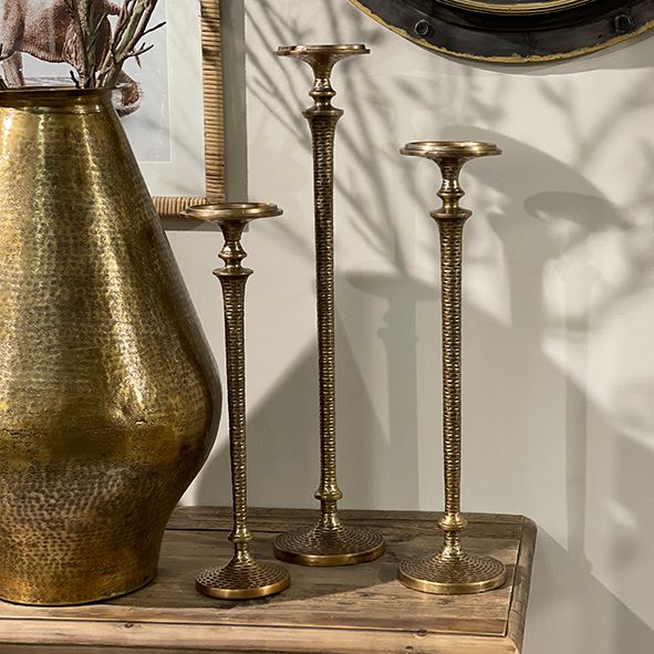Hammered Pillar Candlestick Small