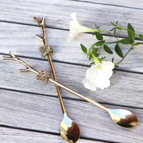 Branch and Bee Long teaspoon, Gold
