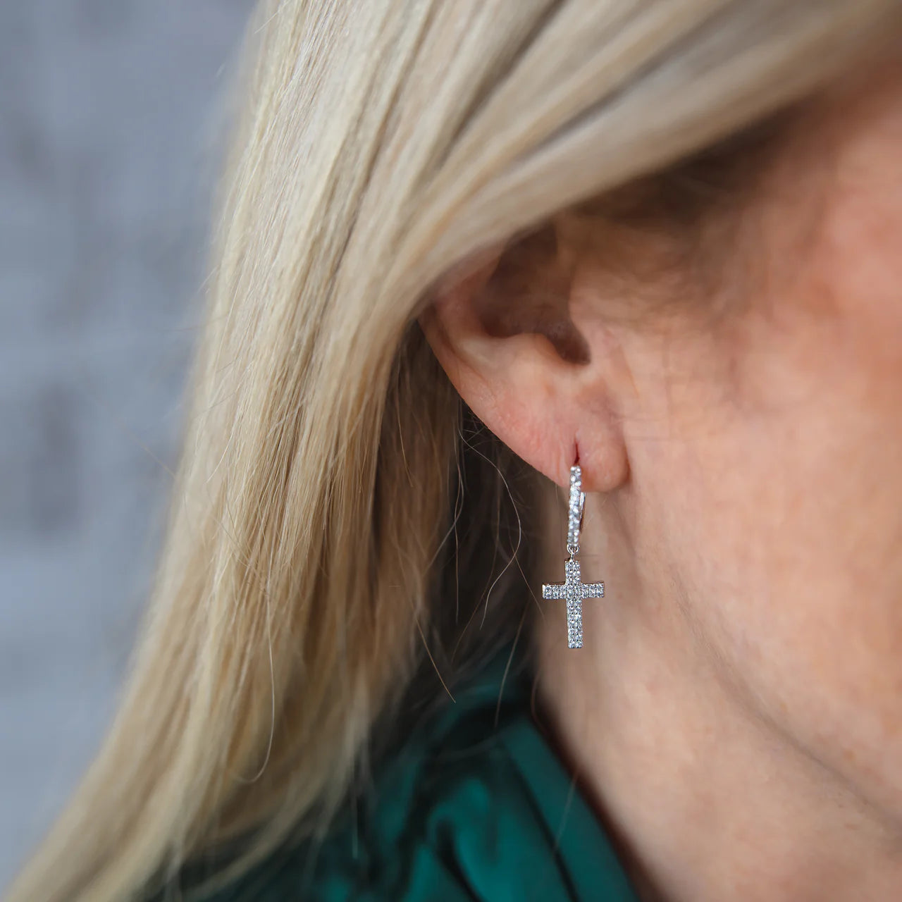 Cross Drop Hoop Earrings