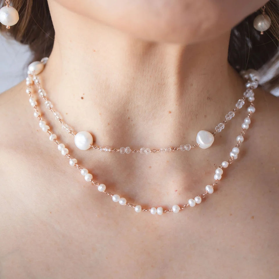 White Pearl and Crystal Necklace