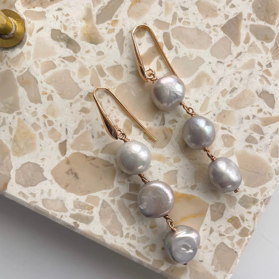 Triple Pearl Silver Earring