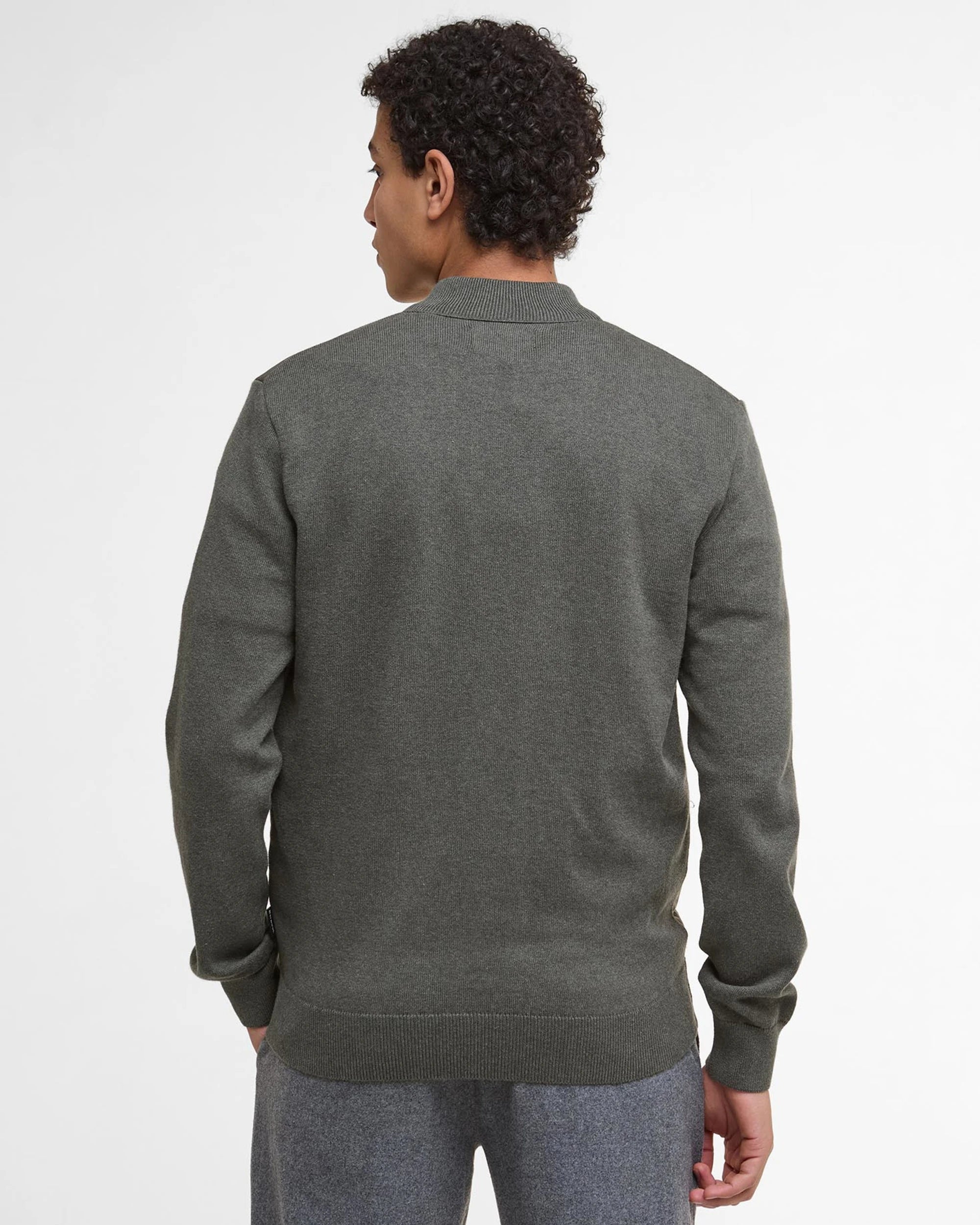 Barbour Essential Carn Baffle Zip Knitted Jumper Olive
