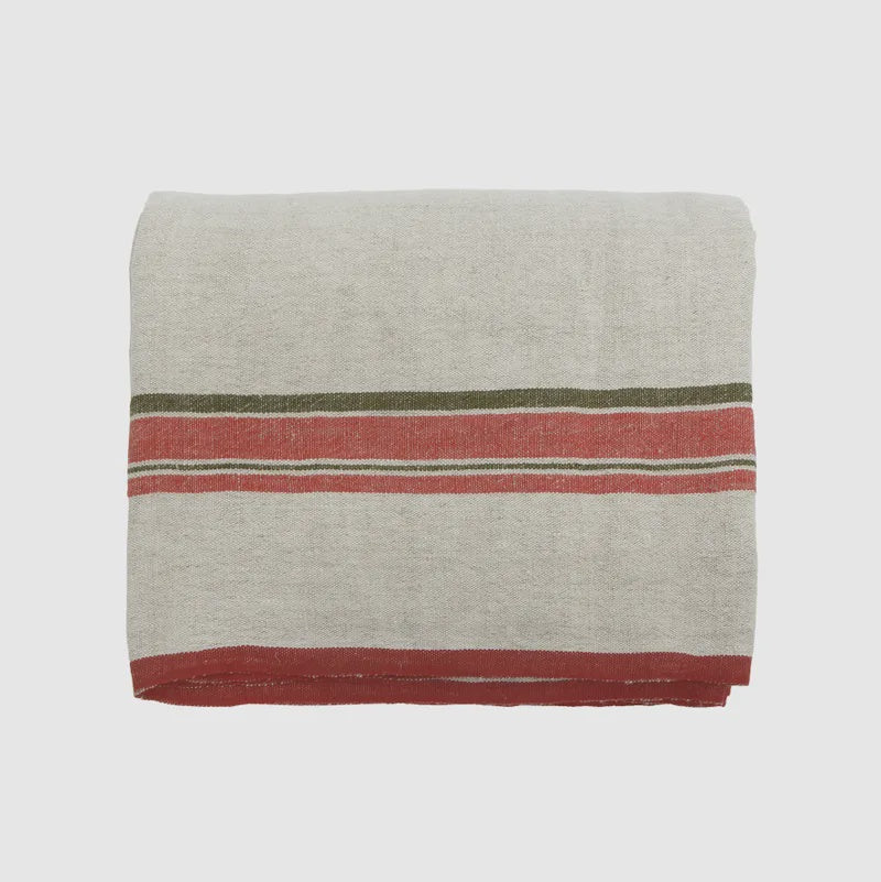 Red Selvedge Stripe Linen Tablecloth Large