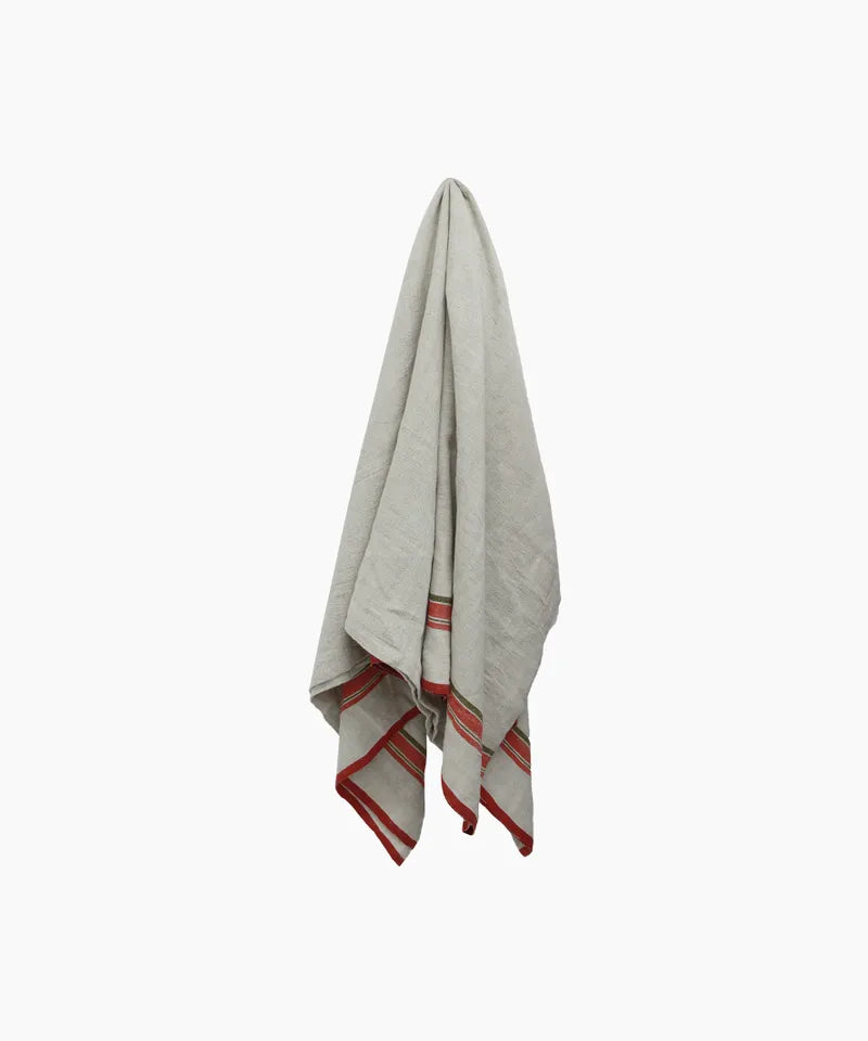 Red Selvedge Stripe Linen Tablecloth Large