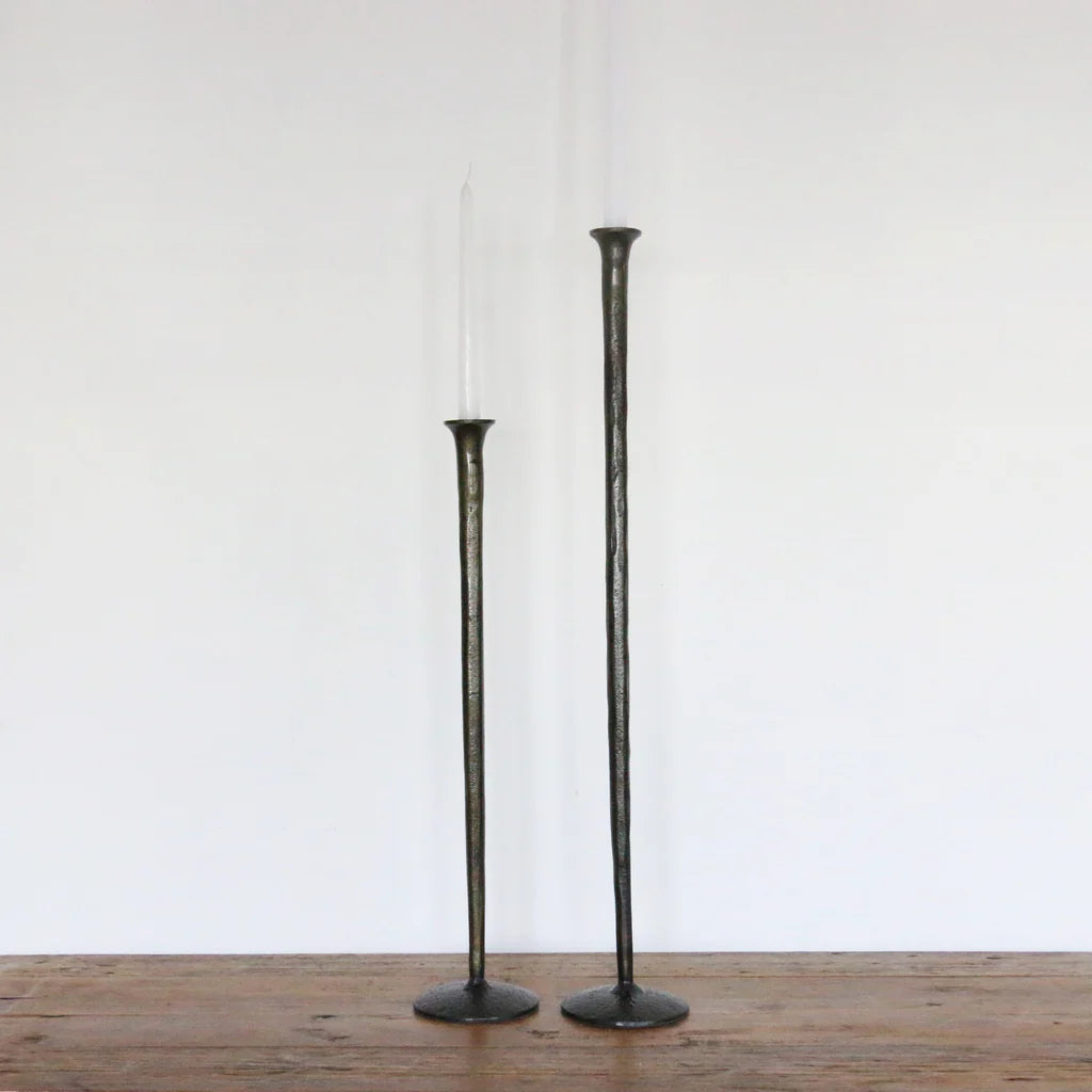 Forged Organic Style Tall Candlestick Dark Bronze/Black