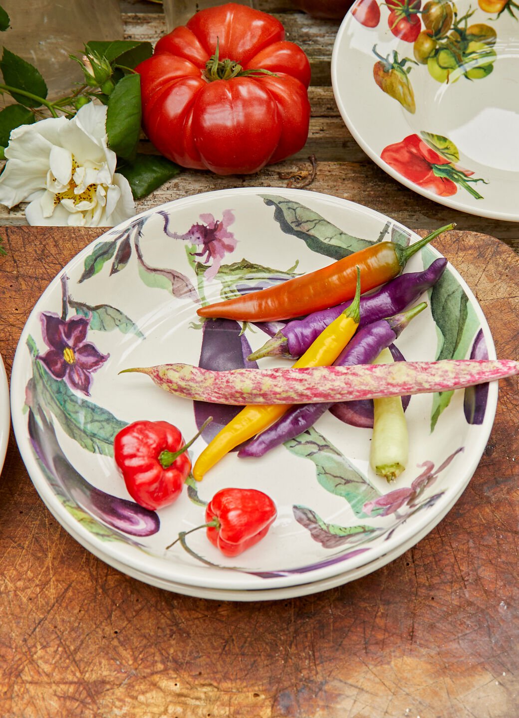 Vegetable Garden Aubergine & Flowers/Med Pasta Bowl