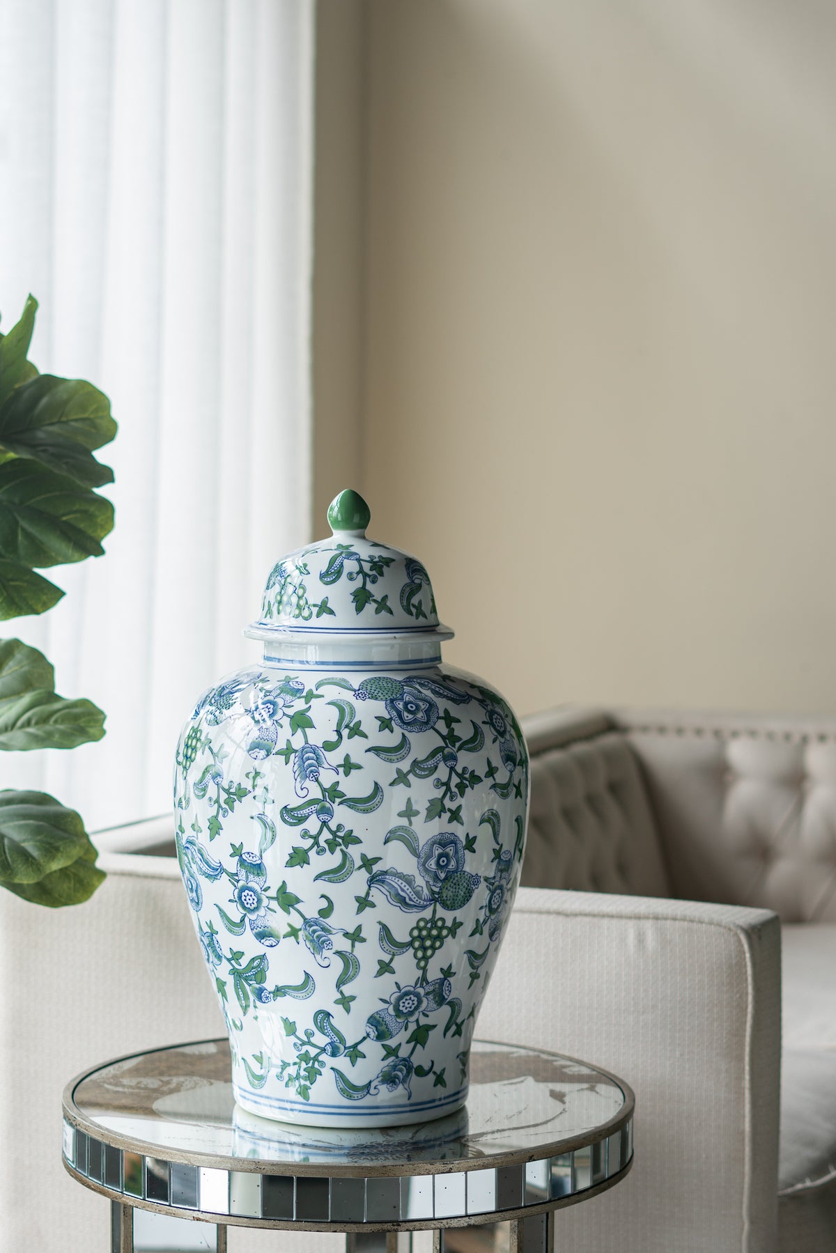 Cherry Blossom Ginger Jar Blue, White & Green 58.5cm