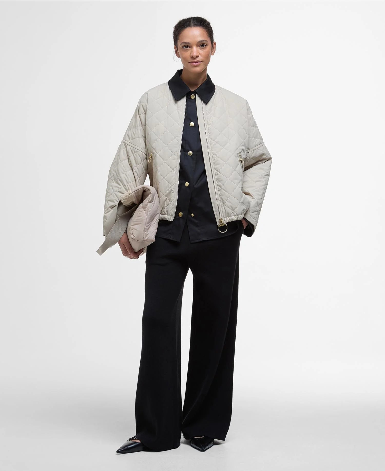 Barbour Emlyn Quilted Bomber Jacket Light Sand