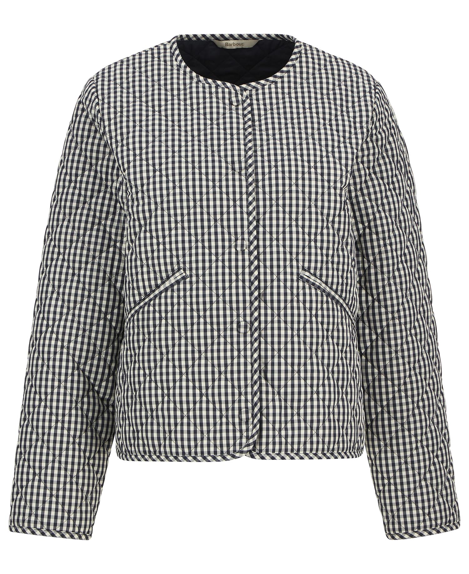 Barbour Cashel Check Collarless Quilted Jacket Navy Gingham/Dark Navy