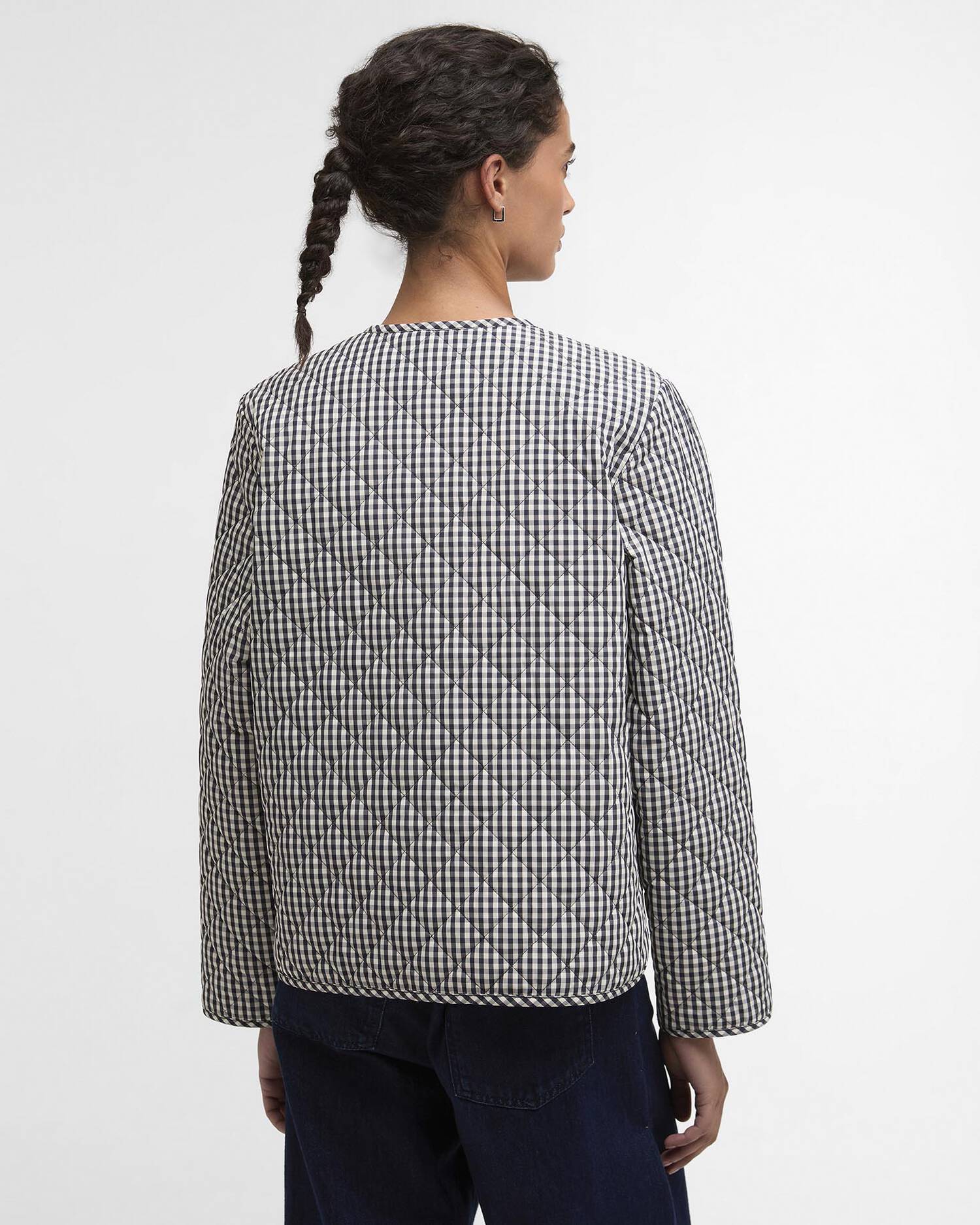 Barbour Cashel Check Collarless Quilted Jacket Navy Gingham/Dark Navy