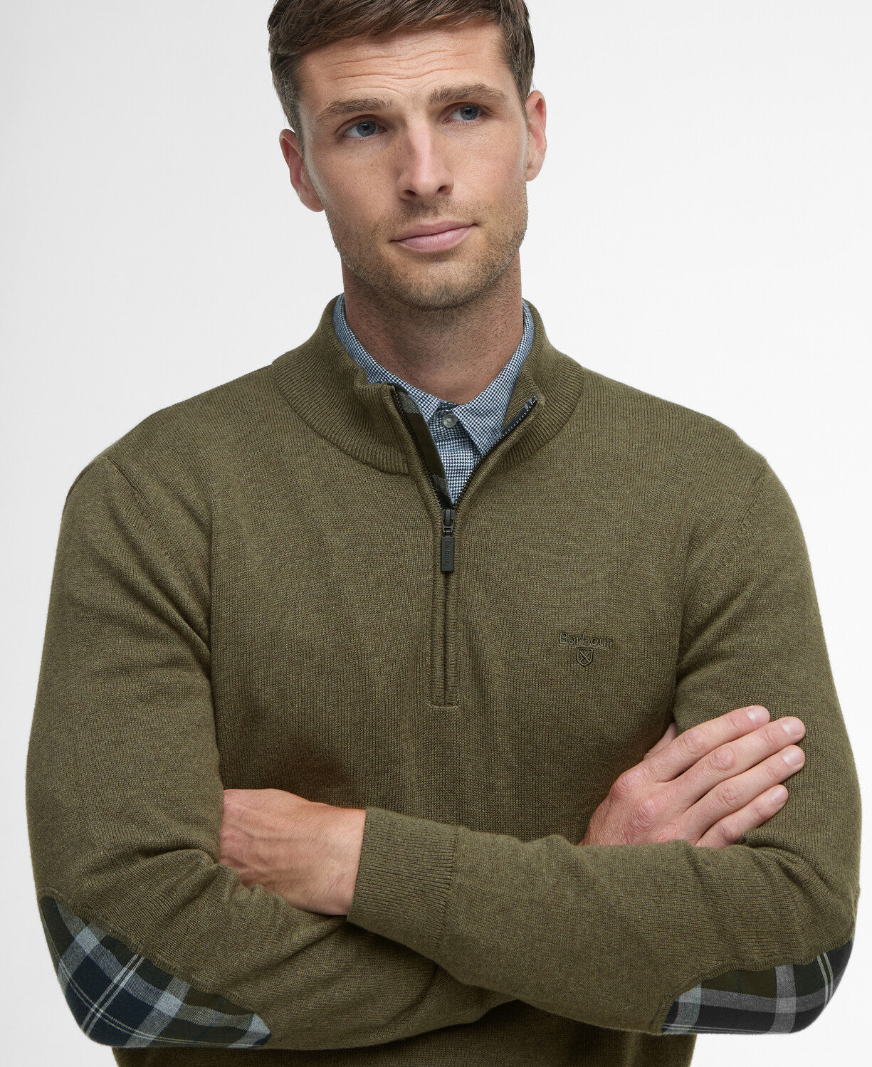 Barbour Avoch Half Zip Knitted Jumper-Olive Marl