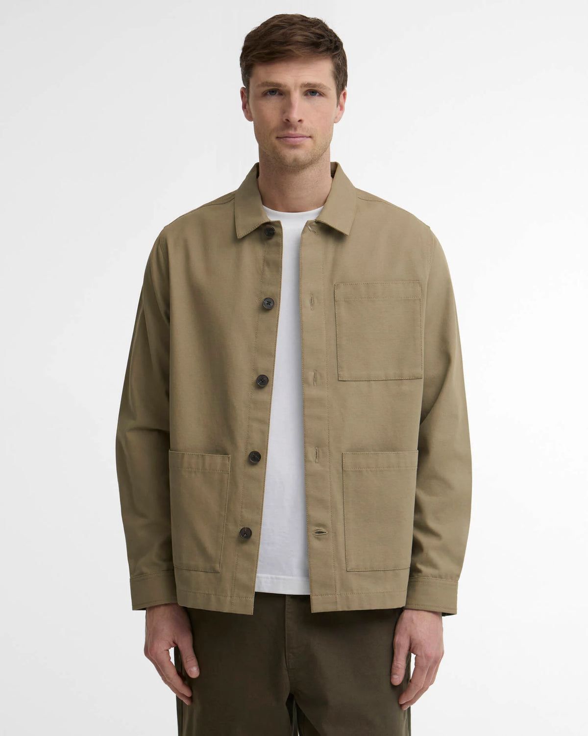 Barbour Tartan Trimmed Washed Overshirt Mushroom