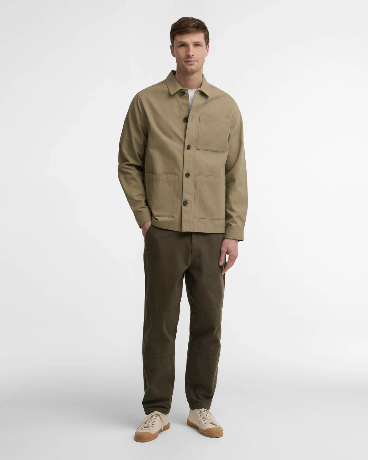Barbour Tartan Trimmed Washed Overshirt Mushroom