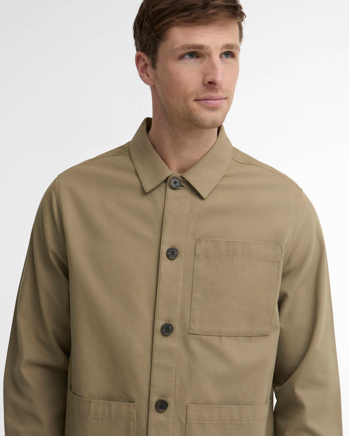 Barbour Tartan Trimmed Washed Overshirt Mushroom