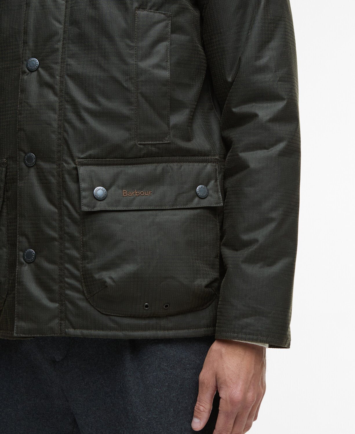 Barbour Modern Beaufort Check Wax Jacket-Olive