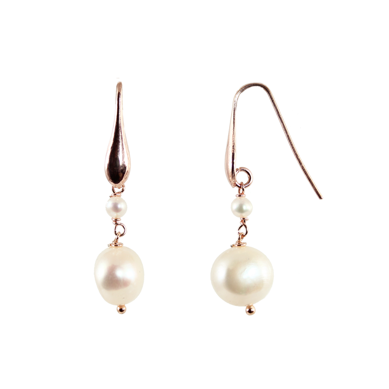 Pearl Earring Double Drop / White