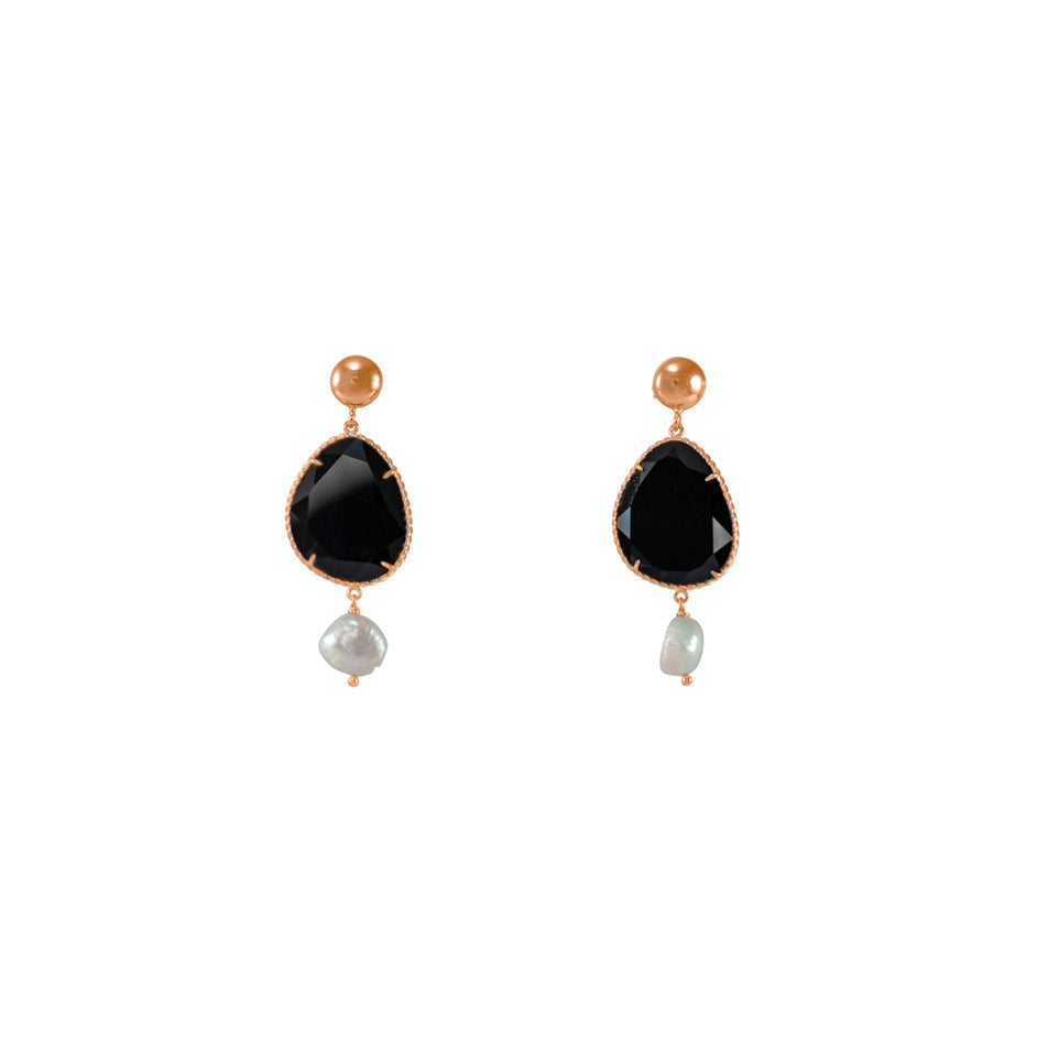 Black Agate &  Pearl Earrings