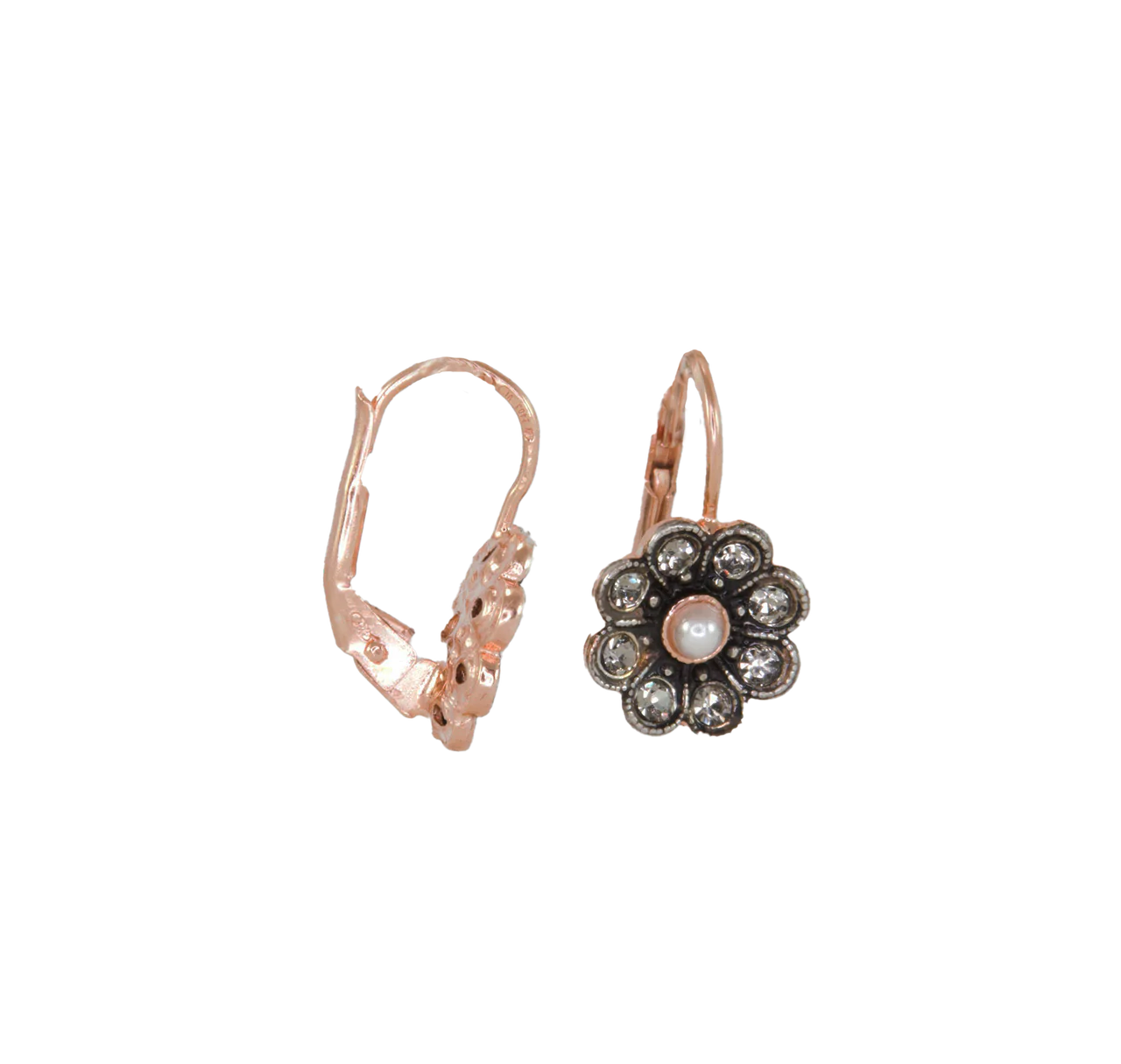 Crystal Flower Earrings with Pearl Centre
