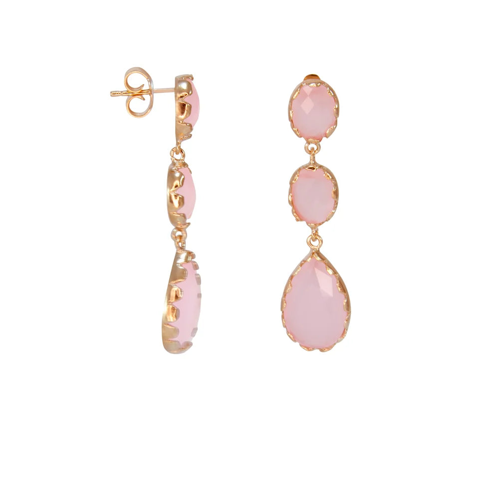 Pink Stone Triple Drop Earrings