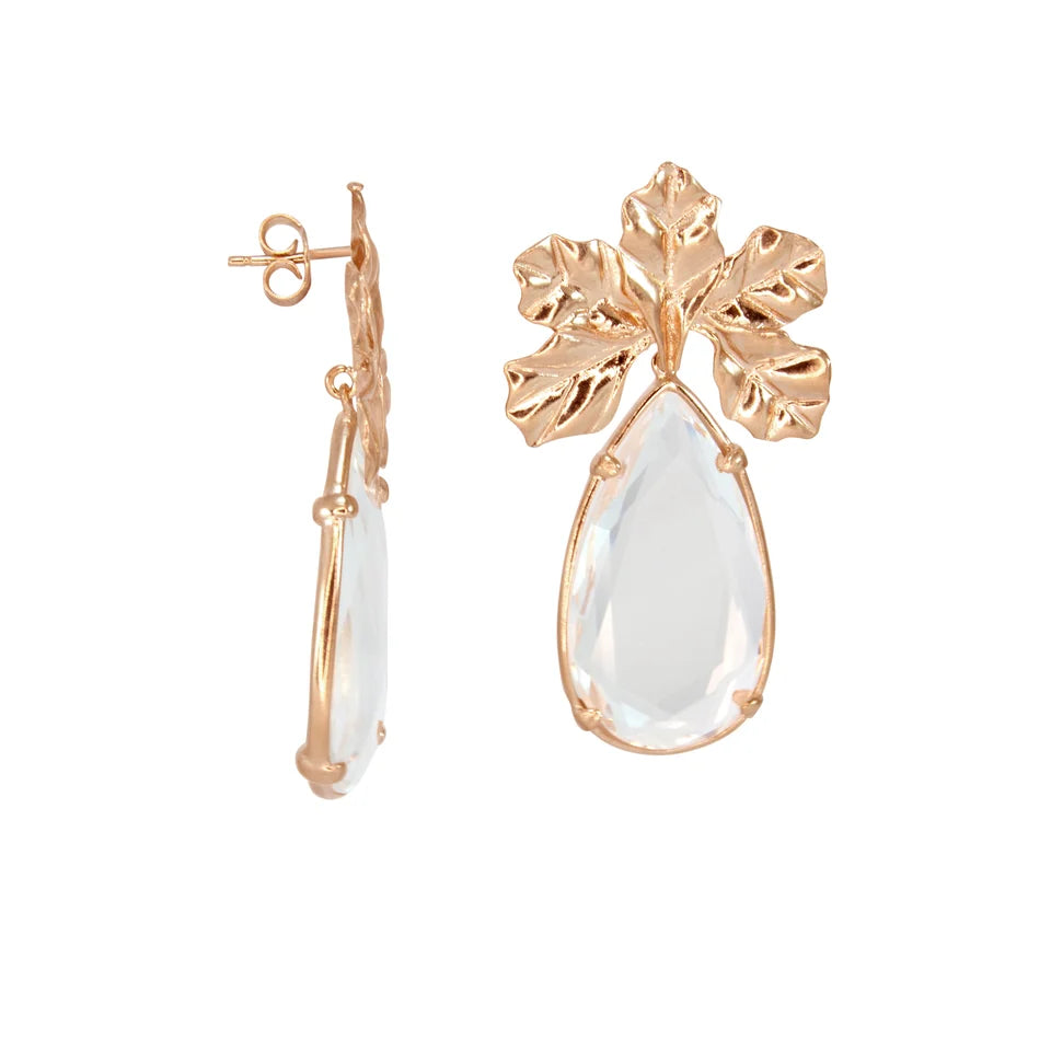 5 Leaf Rose Gold with Large Clear Teardrop