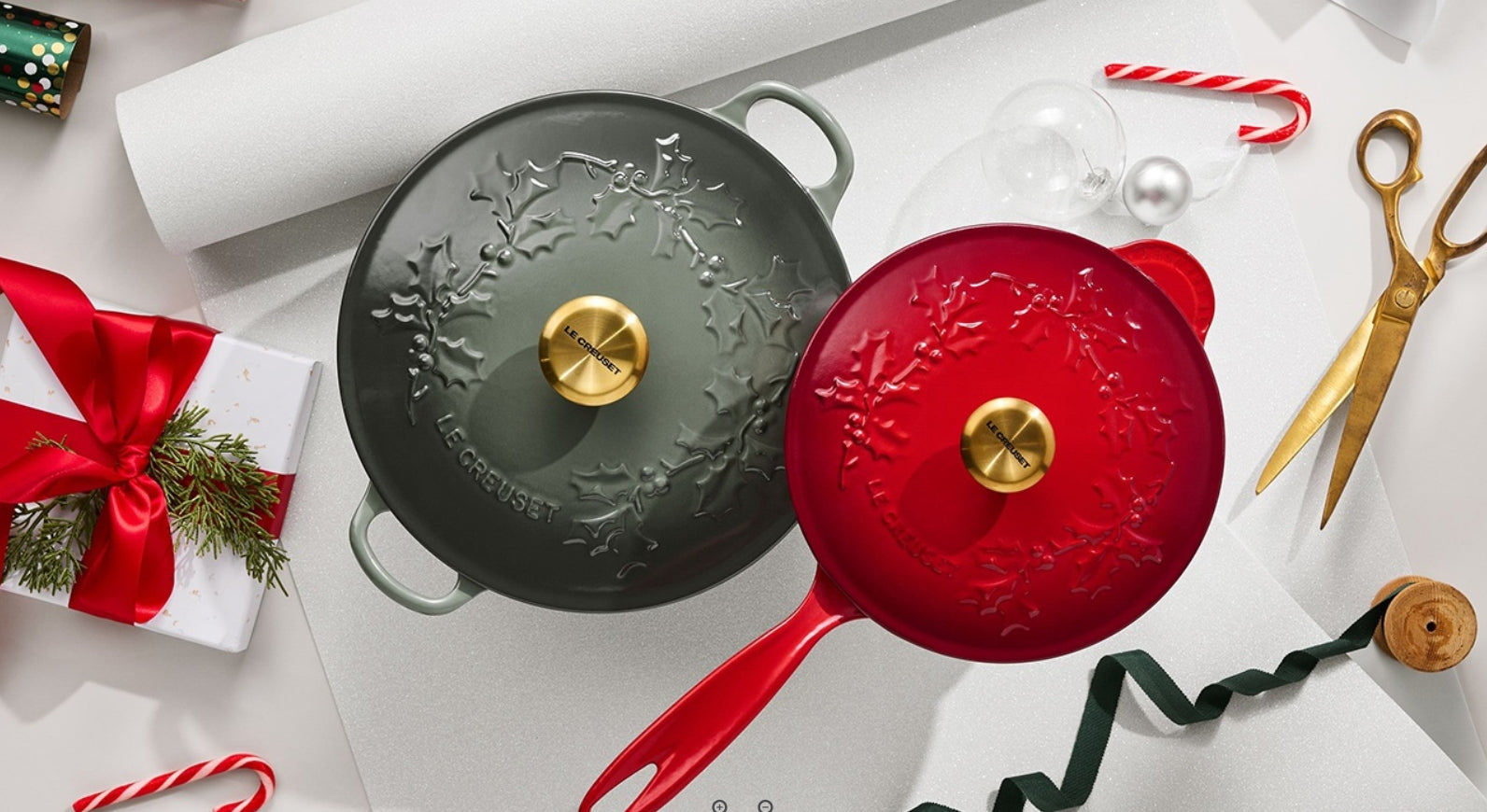 Cast Iron Saucier Pan Holly- Cerise