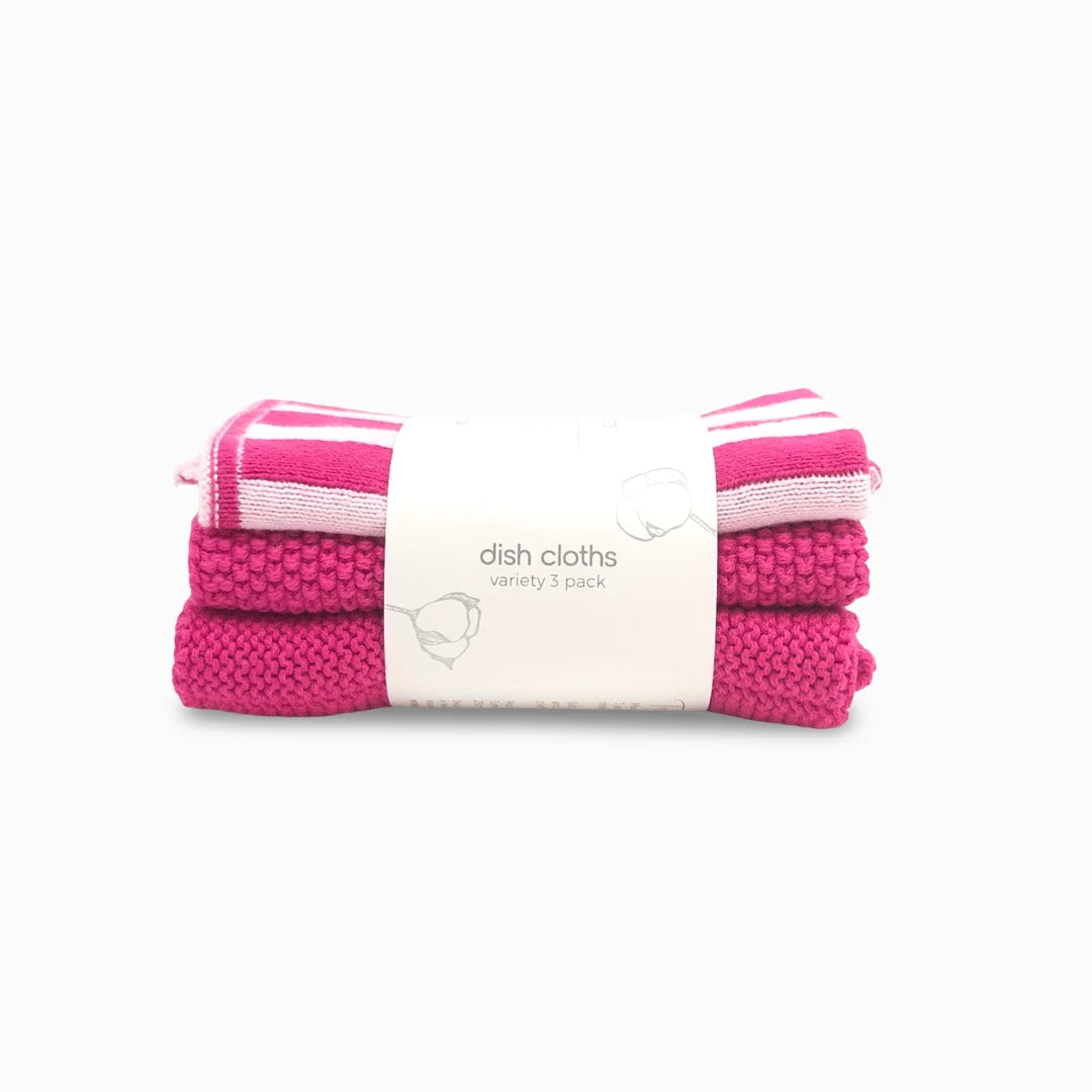 Dishcloth Variety 3pk Raspberry Stripe