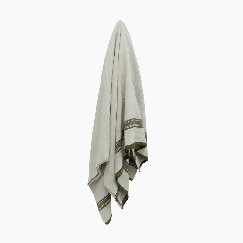 Green Selvedge Stripe Linen Tablecloth Small
